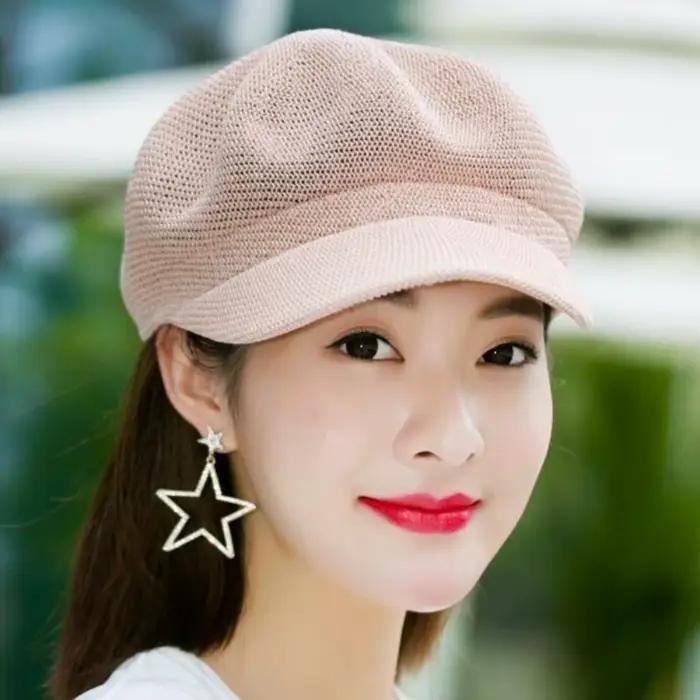 Élégante Casquette Octogonale en Paille Unie pour Femme