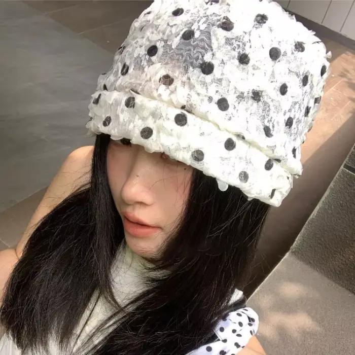 Chapeau Coréen Style Ins à Fleurs 3D et Pois