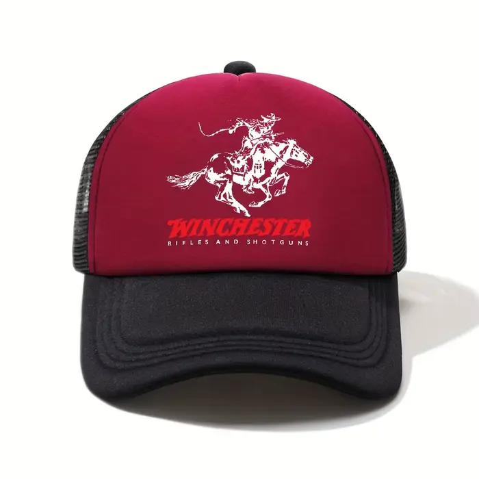 Casquette de baseball demi-maille imprimée Winchester – Chapeau de soleil d'extérieur unisexe de style vintage