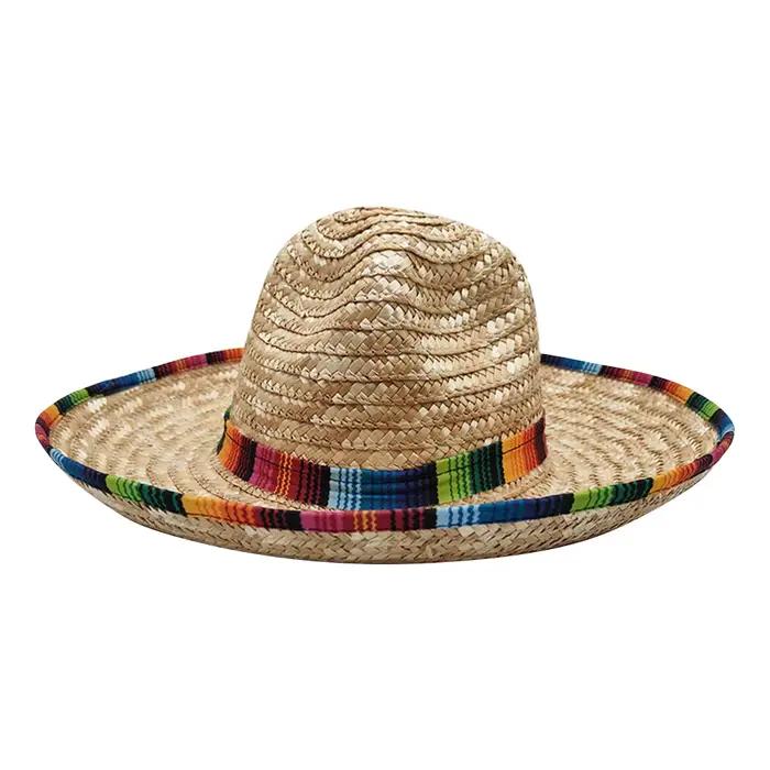 Chapeau Sombrero mexicain en paille tissé à large bord