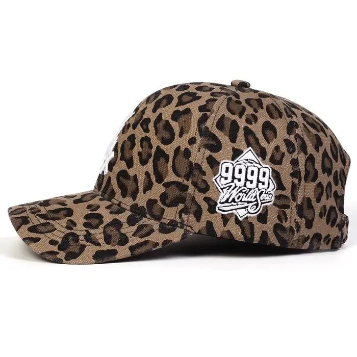 Casquettes de baseball unisexes avec broderie de lettres et imprimé léopard