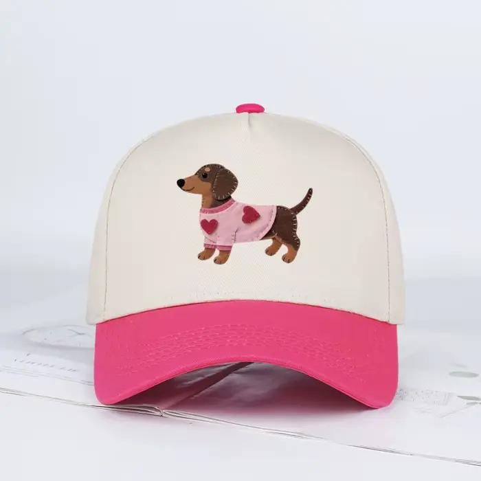 Casquette de baseball colorée à imprimé cœur et motif teckel mignon | Chapeau de soleil réglable et respirant