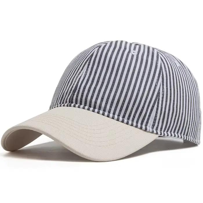 Casquette de baseball rayée unisexe beige vintage à visière souple