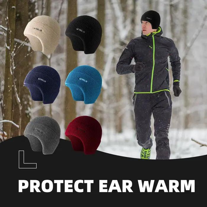 WRELS Bonnet à oreillettes épais coupe-vent tricoté casquette de course unisexe chaud résistant au froid Protection des oreilles cyclisme en plein air chapeau de ski