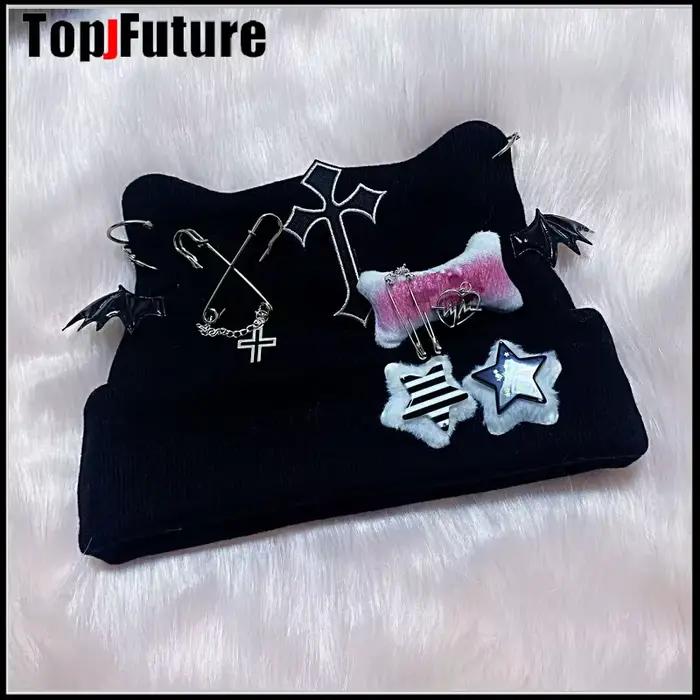 Harajuku gothique Lolita chat oreille chapeau femmes Punk croix chaîne sous-culture épice fille bonnet