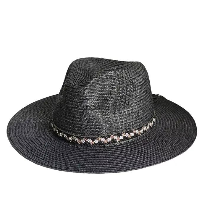 Accessoires en strass chapeau Panama en paille à large bord Fedora été plage Protection UV