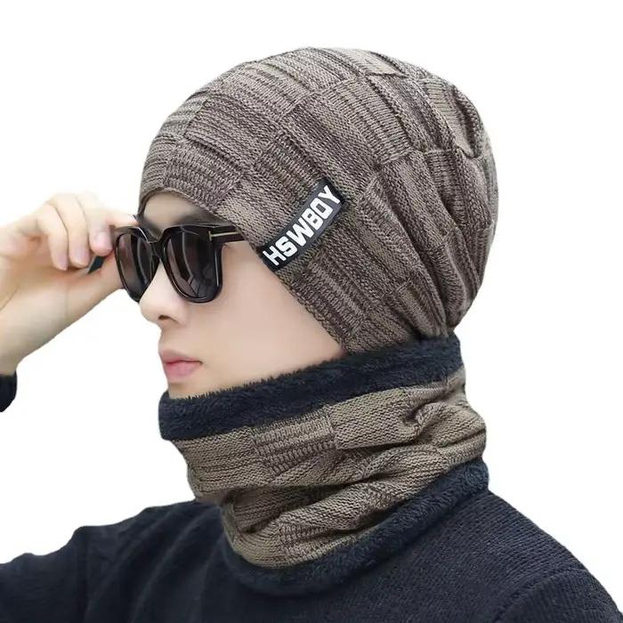 Cache-cou tricoté chapeau écharpe ensemble fourrure laine doublure épais chaud tricot bonnets cagoule