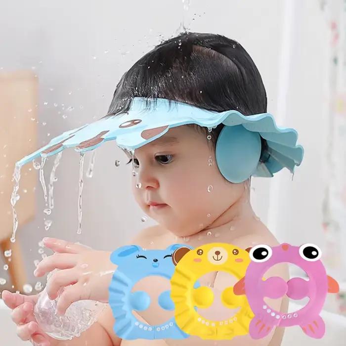 Bonnet souple réglable pour bébé 7-12 mois chapeau de bain protection des yeux animaux motifs douche bain fêtes prénatales cadeau enfant