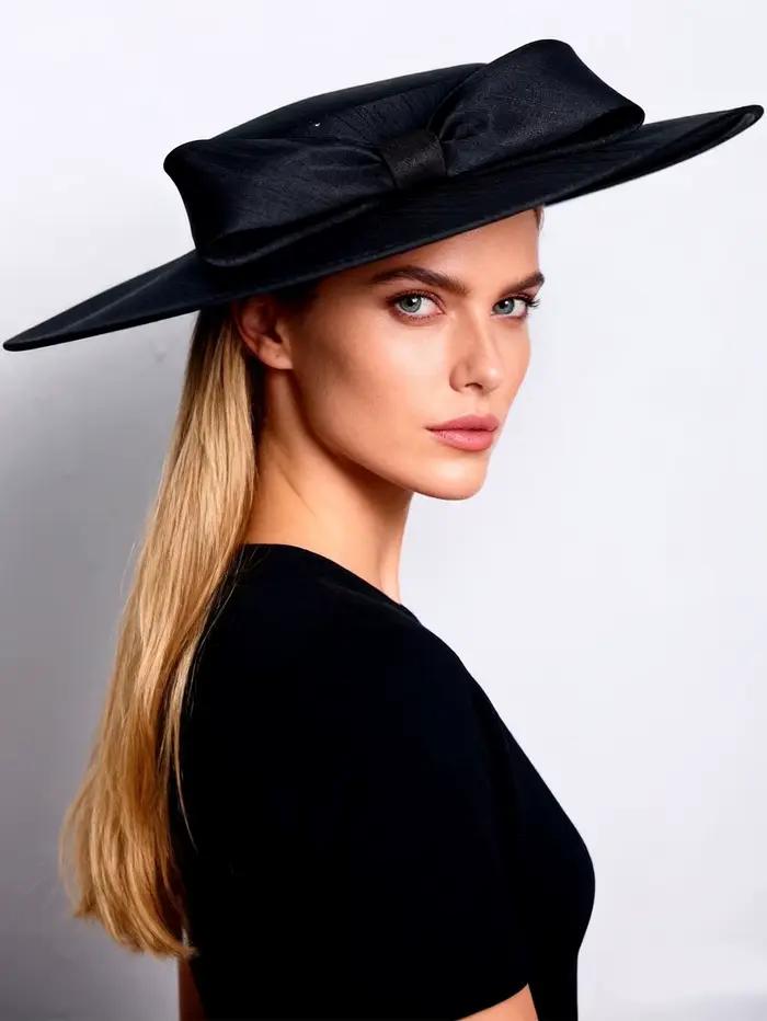 FS élégant à large bord ivoire chapeaux pour femmes grand nœud Occasion formelle Kentucky casquette dame mariage Cocktail fête plat haut Fedoras 2024