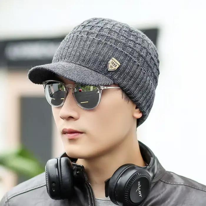 Casquettes visière chapeau hommes tricoté laine chapeaux d'hiver