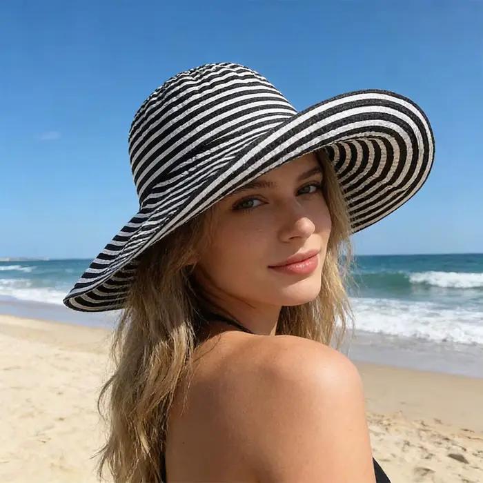 Chapeau de pêcheur rétro rayé à large bord