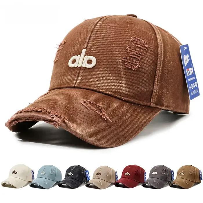 Casquette de baseball en jean délavé style américain vintage avec broderie de lettres