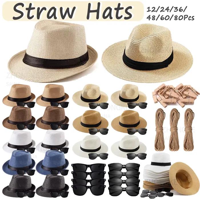 Chapeaux Fedora en paille de mariage pour femmes et hommes