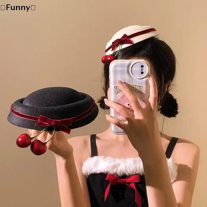 MaveraFunny Boutonnière Cerise Beanie Chapeau Béret En Velours