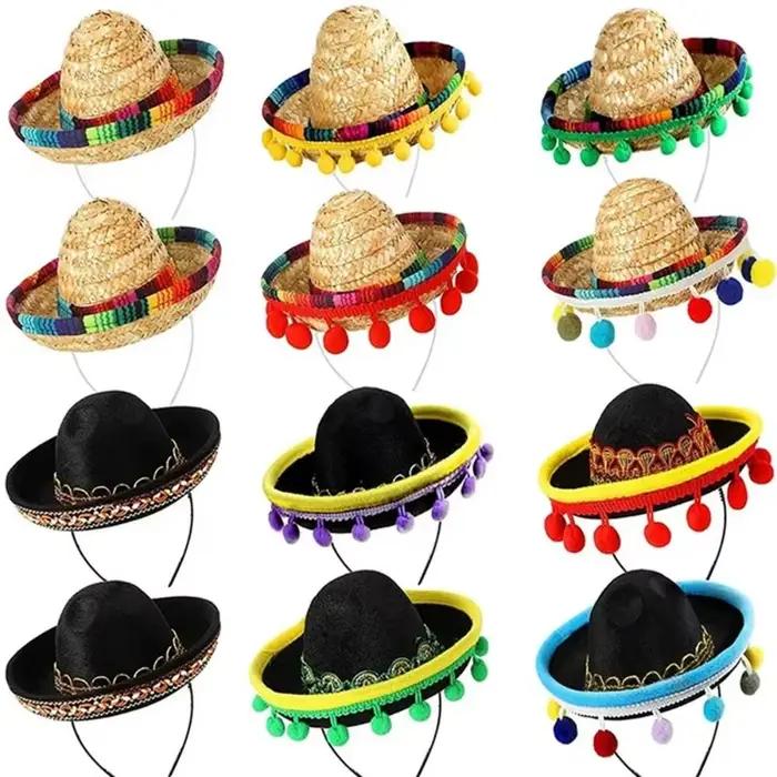 Nouveau bricolage mexicain Mini chapeau paille avec cerceau chapeaux drôles coiffure Performance accessoires anniversaire