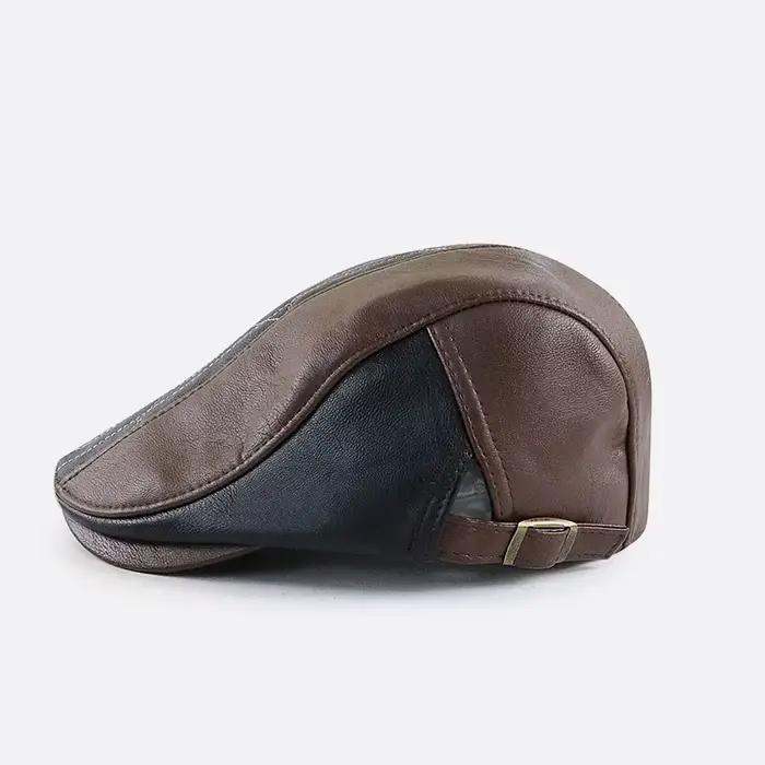 Casquette en cuir PU bérets d'hiver mâle visières chaudes