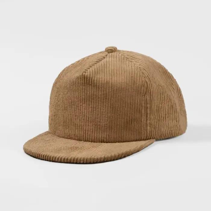 Chapeau rétro logo brodé personnalisé en velours côtelé cinq panneaux bord plat pour hommes et femmes casquette de baseball décontractée protection solaire adaptable