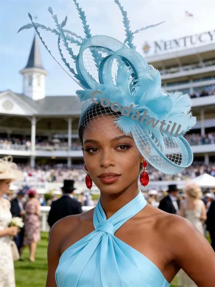 Dames violet plume cheveux pilulier Fascinator chapeau femmes élégant Royal Ascot maille chapeaux
