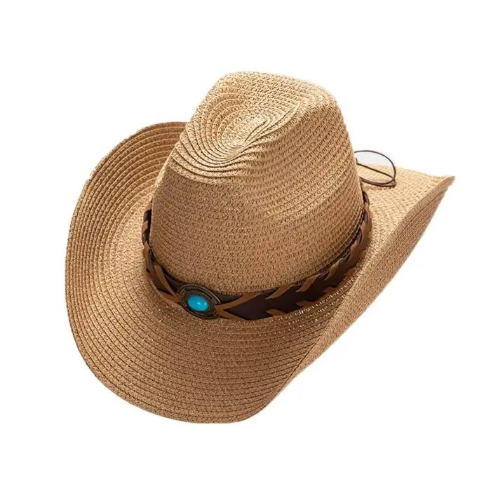 Chapeau de cowboy occidental uni simple à large bord en cuir PU