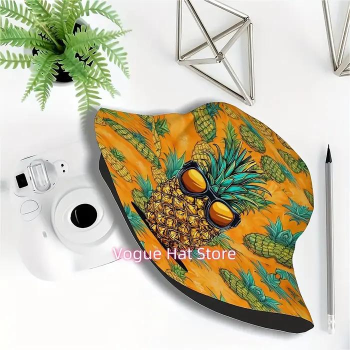 1 chapeau bob tropical hawaïen motif ananas - Design amusant et original