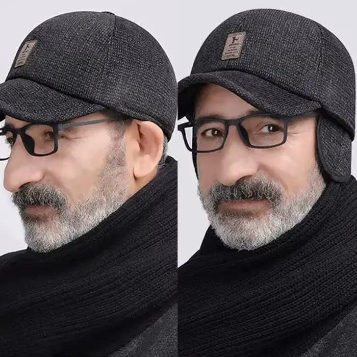 Casquette de baseball épaisse en laine avec oreillettes pour homme