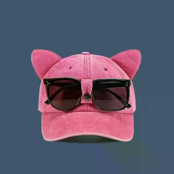 Casquette de baseball brodée avec oreilles de chat pour femme