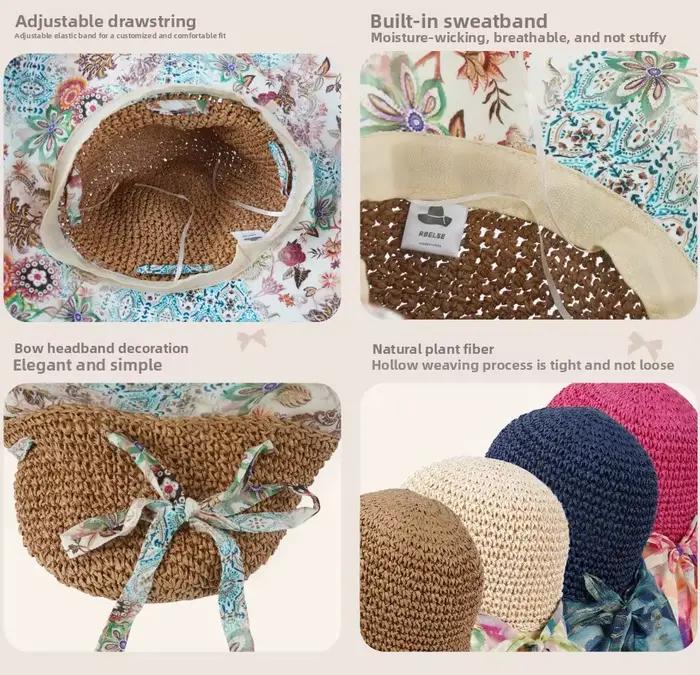 Chapeau de paille à fleurs à large bord de style bohème