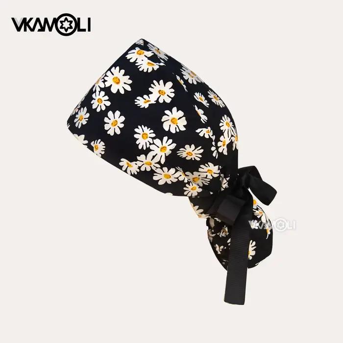 Chapeau floral imprimé noir