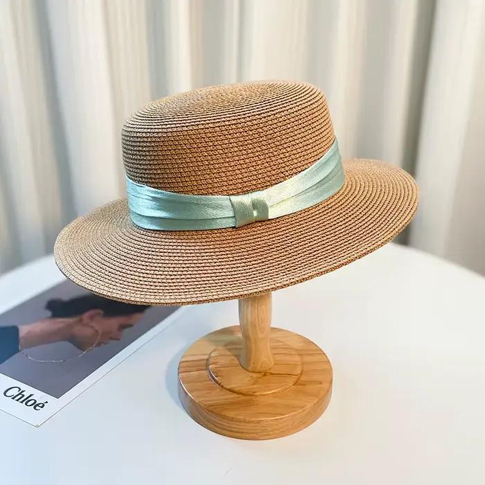 Les quatre saisonsRetro HatPanamaFlatBrimmed Sun Hatbucket Hat Protection UV Sun Hat pour plage MiniBow Vacances Chapeau de paille fait à la main
