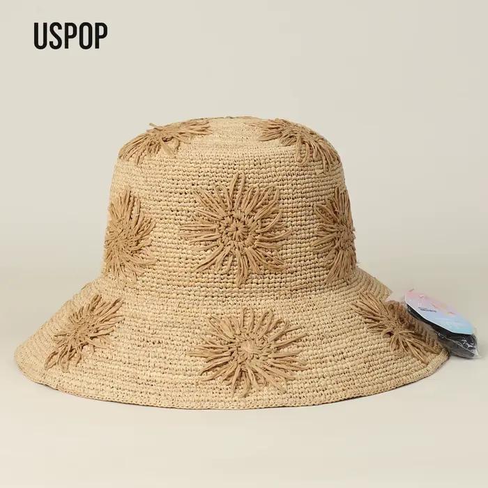 Chapeau Bob Pliable en Raphia pour Femme USPOP avec Motif Tournesol