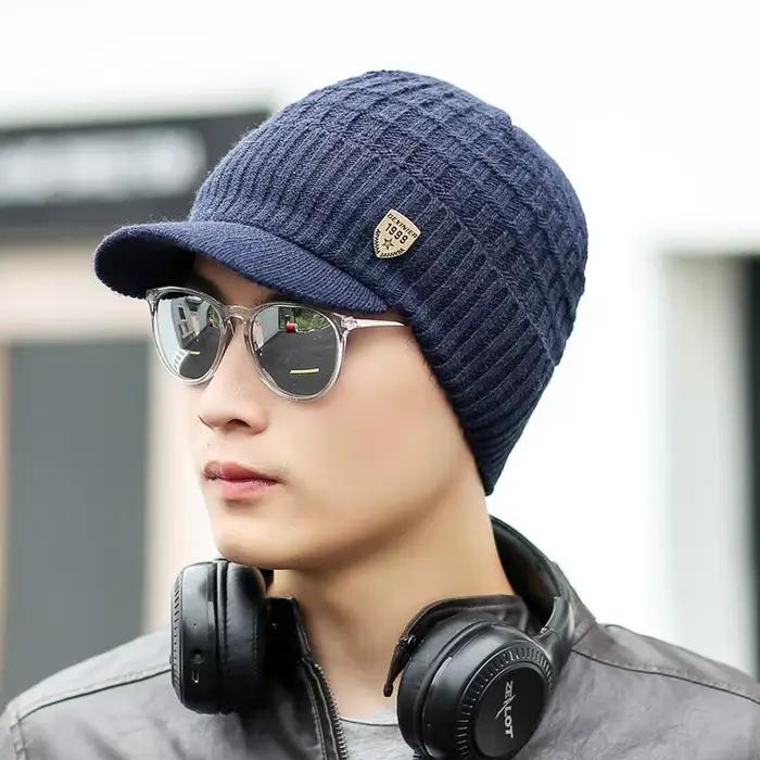 Casquettes visière chapeau hommes tricoté laine chapeaux d'hiver