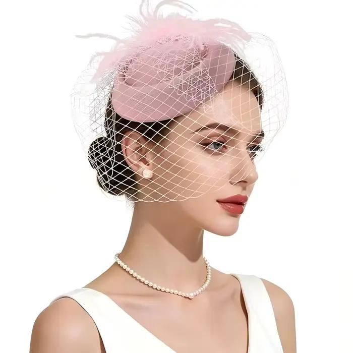 Chapeau Fascinator à Plumes pour Femme avec Voile
