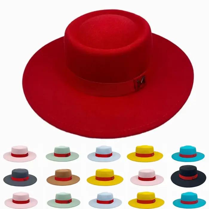 Chapeau Fedora en feutre de laine rouge pour femmes