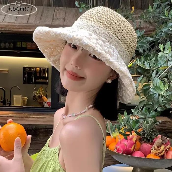 Chapeau de soleil élégant en paille respirant à large bord pour femme
