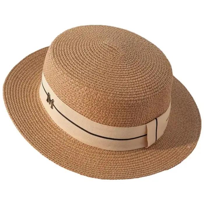 Nouvelles lettres brodées femmes chapeaux de paille Panama à large bord Jazz chapeau d'été dames