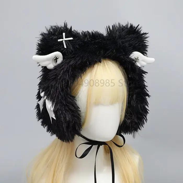 Chapeau en peluche Harajuku doux pour femmes oreilles de demi-chapeau blanc noir cosplay kawaii occasions spéciales mode alternative