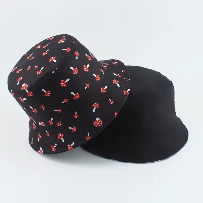 Chapeau seau Panama pliable imprimé champignon