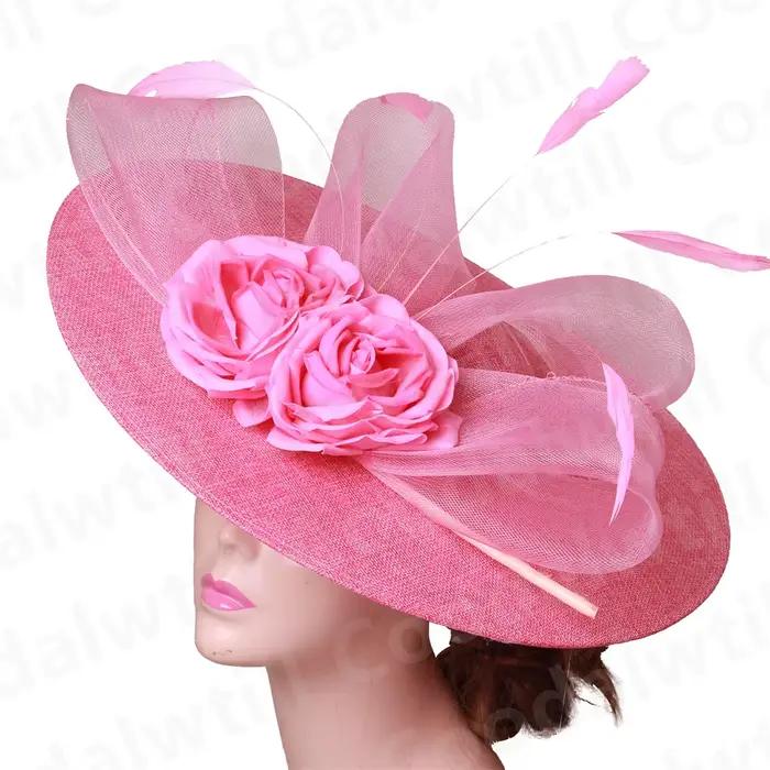 Ivoire grand Royal Ascot Fascinator chapeau fleur cheveux accessoires femmes mariage église casque dames Cocktail fête chapellerie casquette