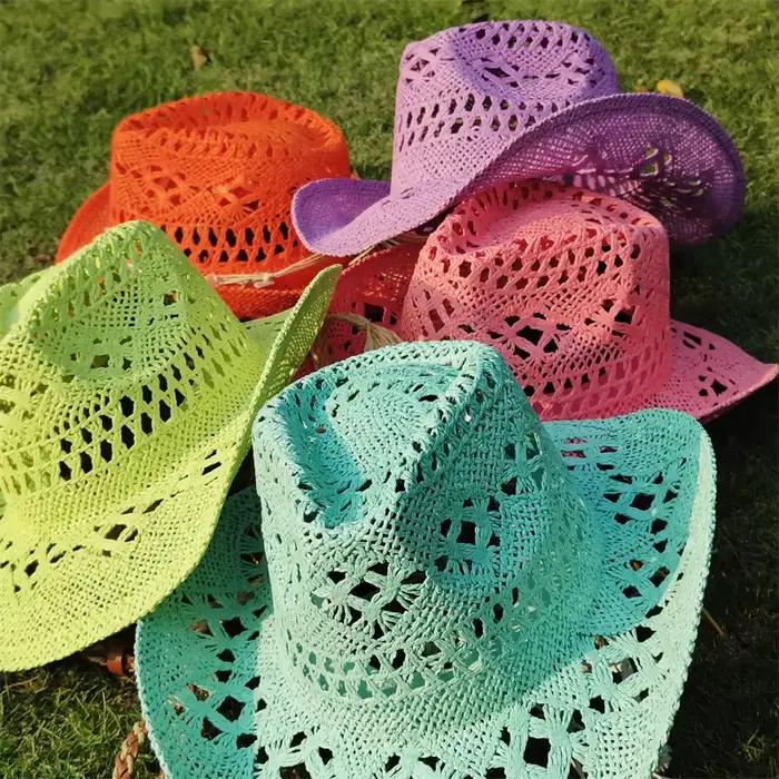 Chapeau de Cowboy en Paille pour Femme, Parasol de Plage, Jazz, à la Mode, Été