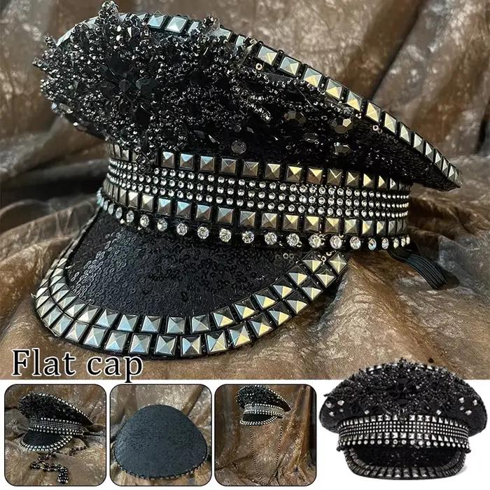 AP Steampunk femmes chapeau militaire noir paillettes mariage mariée