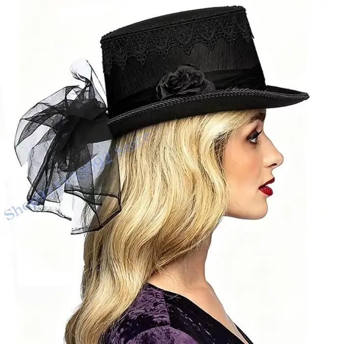 Chapeau victorien classique en dentelle noire H9ED, idéal pour le cosplay les spectacles sur scène