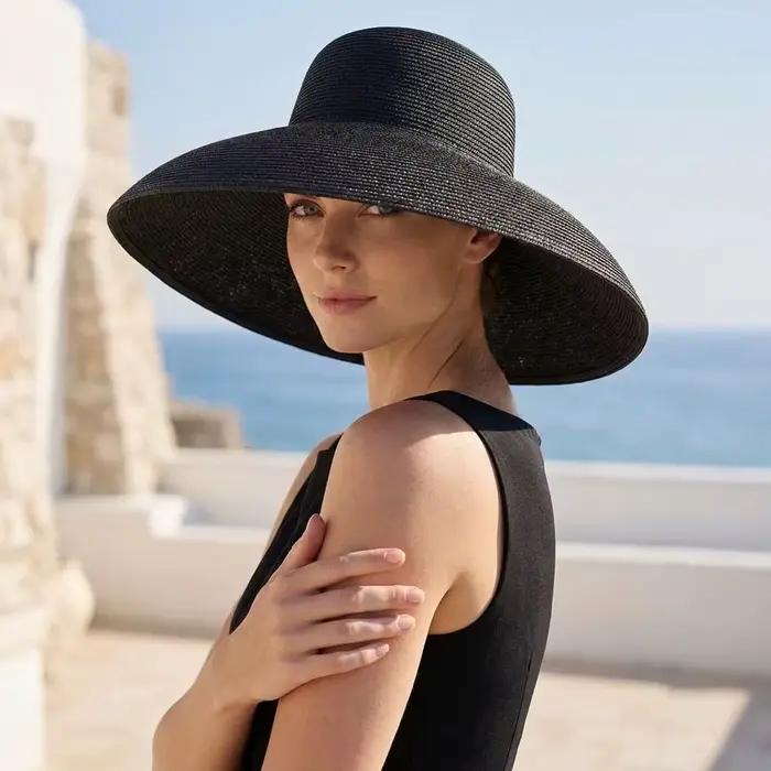 Chapeau de soleil élégant en paille style bohème pour femme