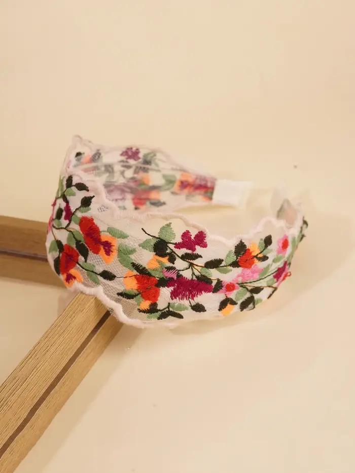 Bandeaux brodés de fleurs ondulées style bohème pour femmes et filles