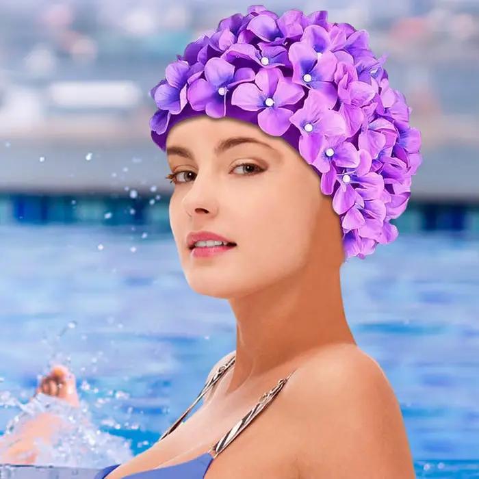 Bonnet de bain élastique 3D à motif floral rétro pour femme