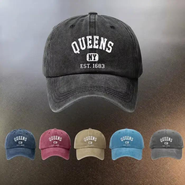Chapeau délavé Queens NY EST 1683 casquette anti-UV coton unisexe pour hommes femmes usages multiples occasions spéciales