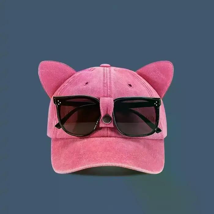 Casquette de baseball brodée avec oreilles de chat pour femme