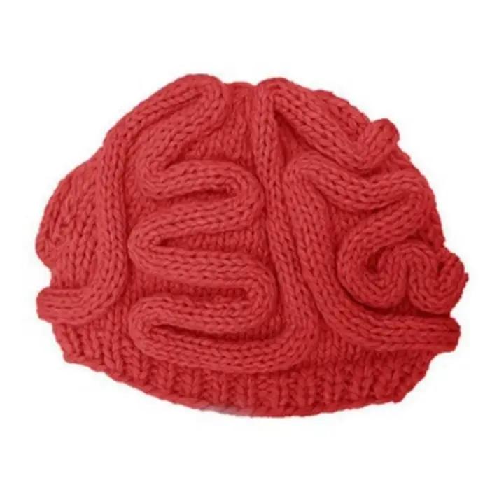 Chapeau tricoté chaud rose cerveau fleur drôle