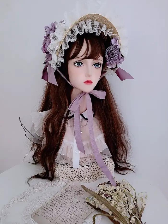 Lolita fleur élégant chapeau plat tissage haut-de-forme