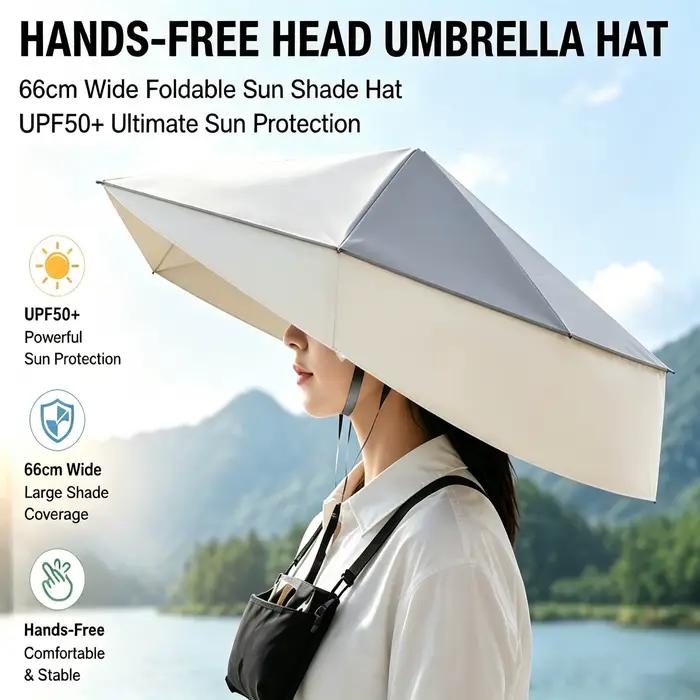 Chapeau parapluie pliable mains libres UPF50+ de 66 cm de large