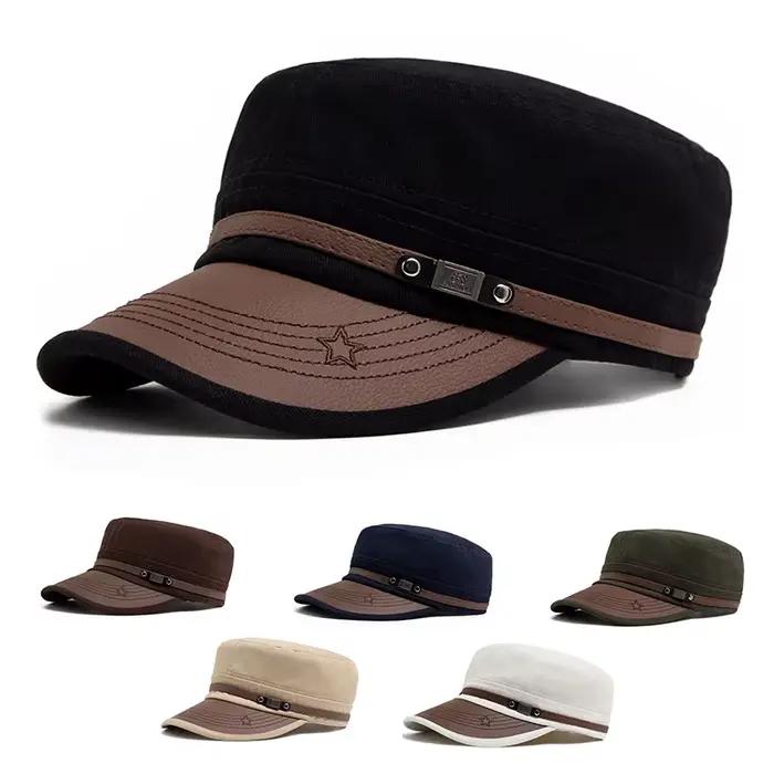 Casquette plate unisexe en cuir PU à visière souple en coton